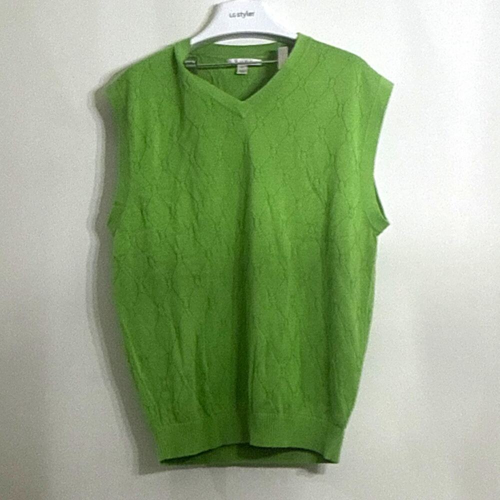 Cutter & Buck Green Cable-Knit V-Neck Sleeveless Sweater Vest Women's M Pima 100